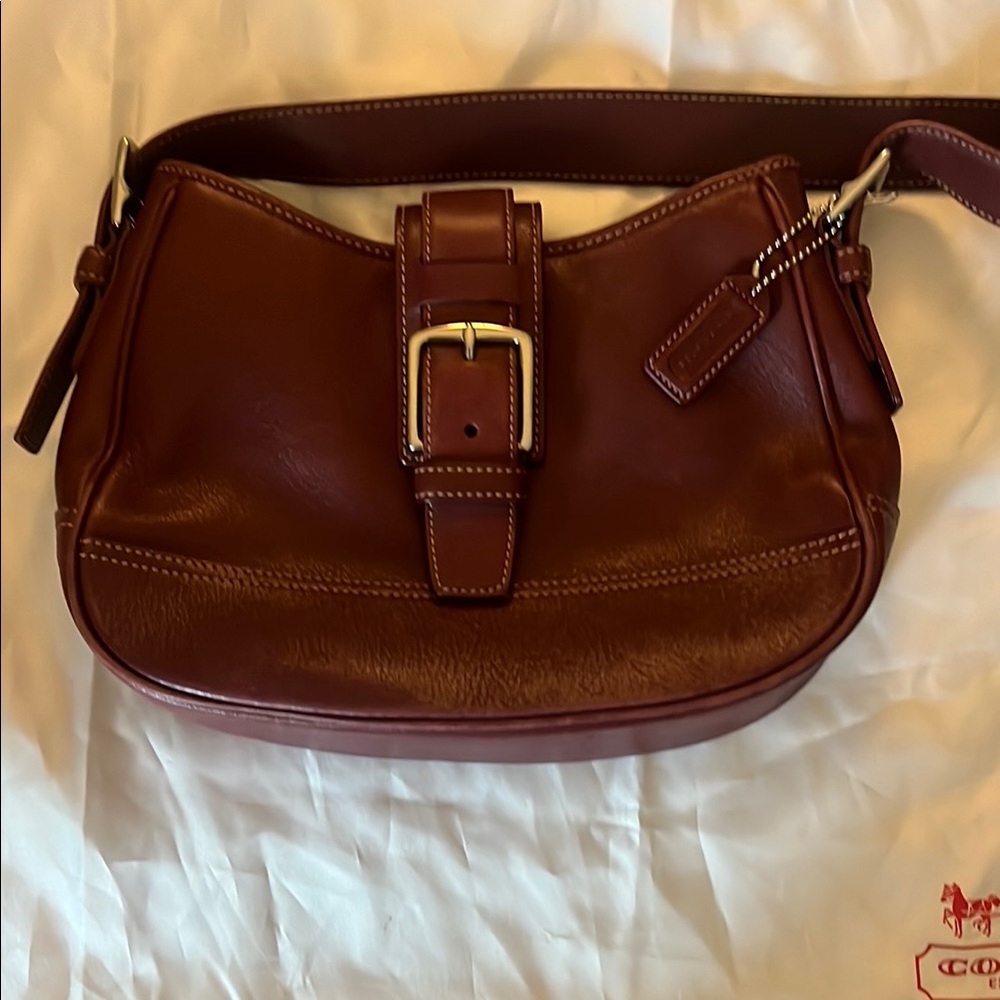 Coach Brown Leather Shoulder Bag with Buckle Detail
